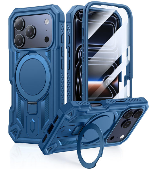 FNTCASE for iPhone 17 Pro Case: Magnetic Phone Cases with [Ring Kickstand] [Built-in Screen Protector] [Heavy Duty Military Grad