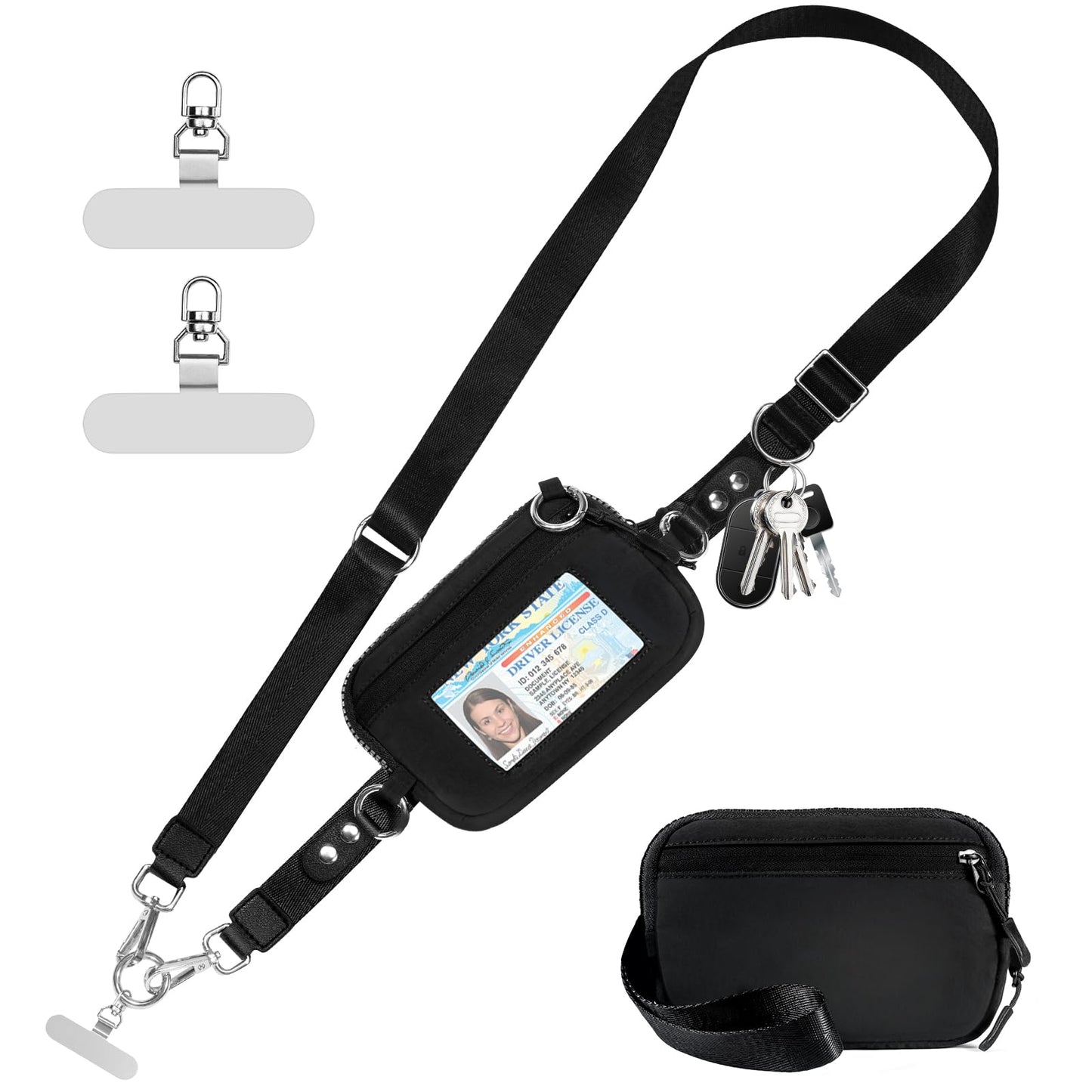 Tiostep Clip and Go Strap for Phone with Wallet Crossbody Phone Lanyard Adjustable and Detachable RFID Wristlet Wallet with ID W