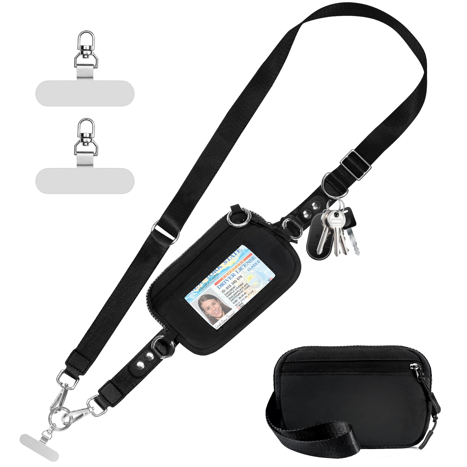 Tiostep Clip and Go Strap for Phone with Wallet Crossbody Phone Lanyard Adjustable and Detachable RFID Wristlet Wallet with ID W