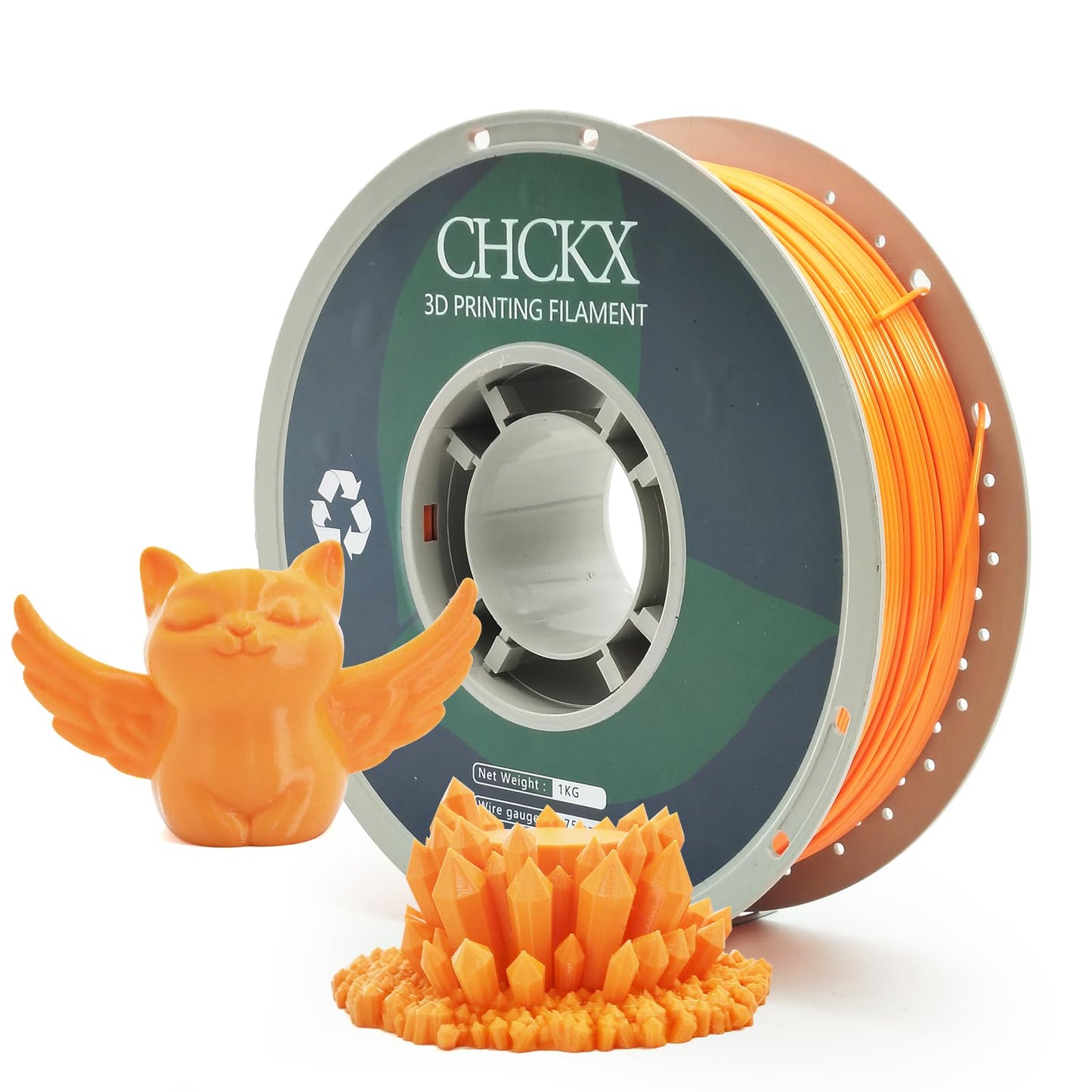 CHCKX PETG 3D Printer Filament, Dimensional Accuracy +/- 0.03 mm, 1kg Spool(2.2lbs), 1.75 mm Fit for Most 3D Printers,Orange