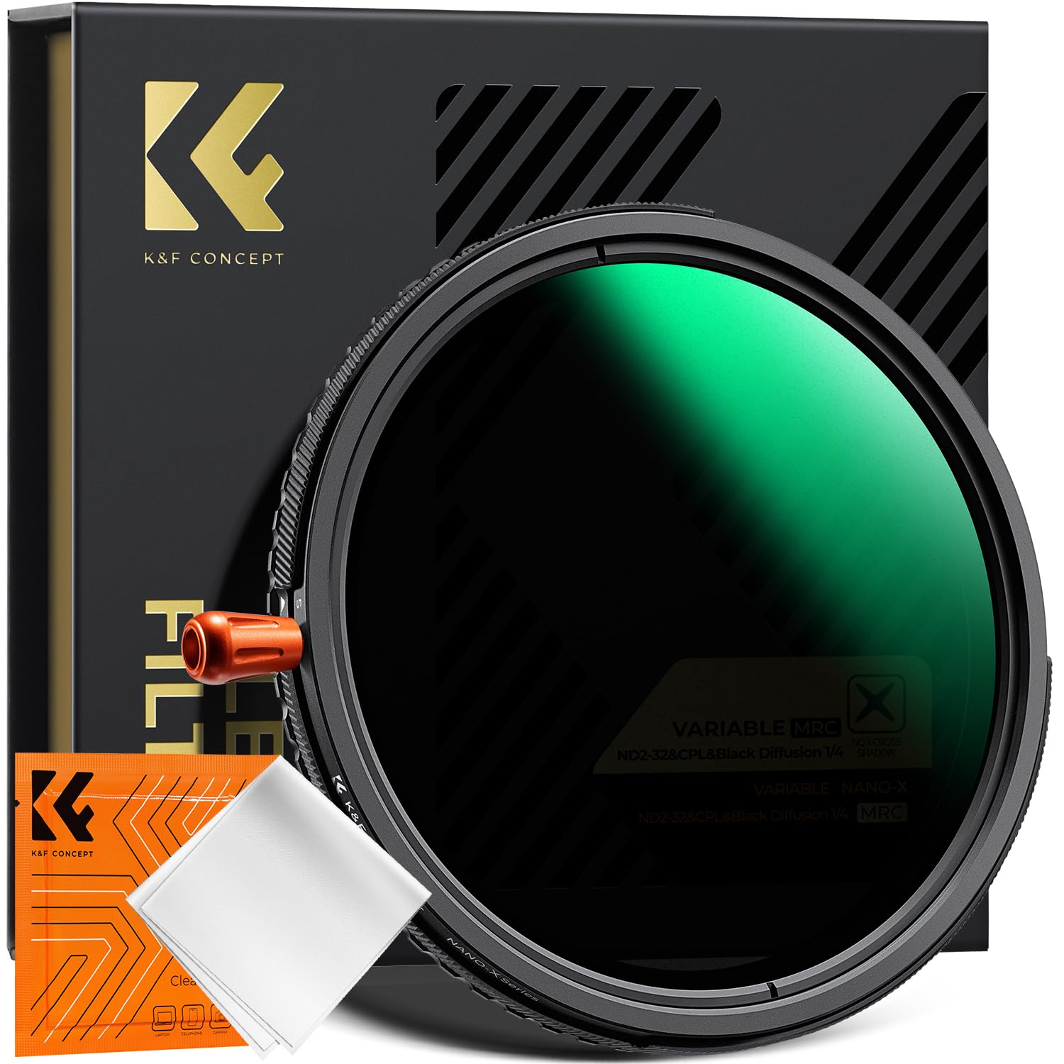 K&F CONCEPT 49mm Black Diffusion Mist Effect 1/4 & Variable ND2-32(1-5 Stops) & Circular Polarizing Filter CPL-in 1 HD Lens Filt