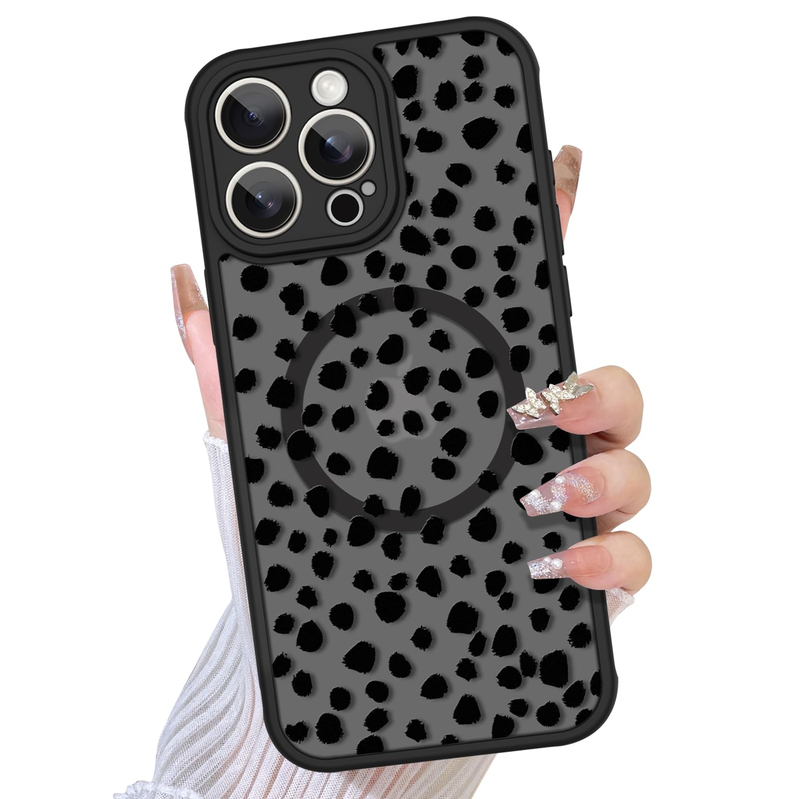 TEAUGHT Compatible with iPhone 15 Pro Max Case Support for MagSafe Cute Pattern Speck Spot Camera Protection Matte Skin-Touch Co