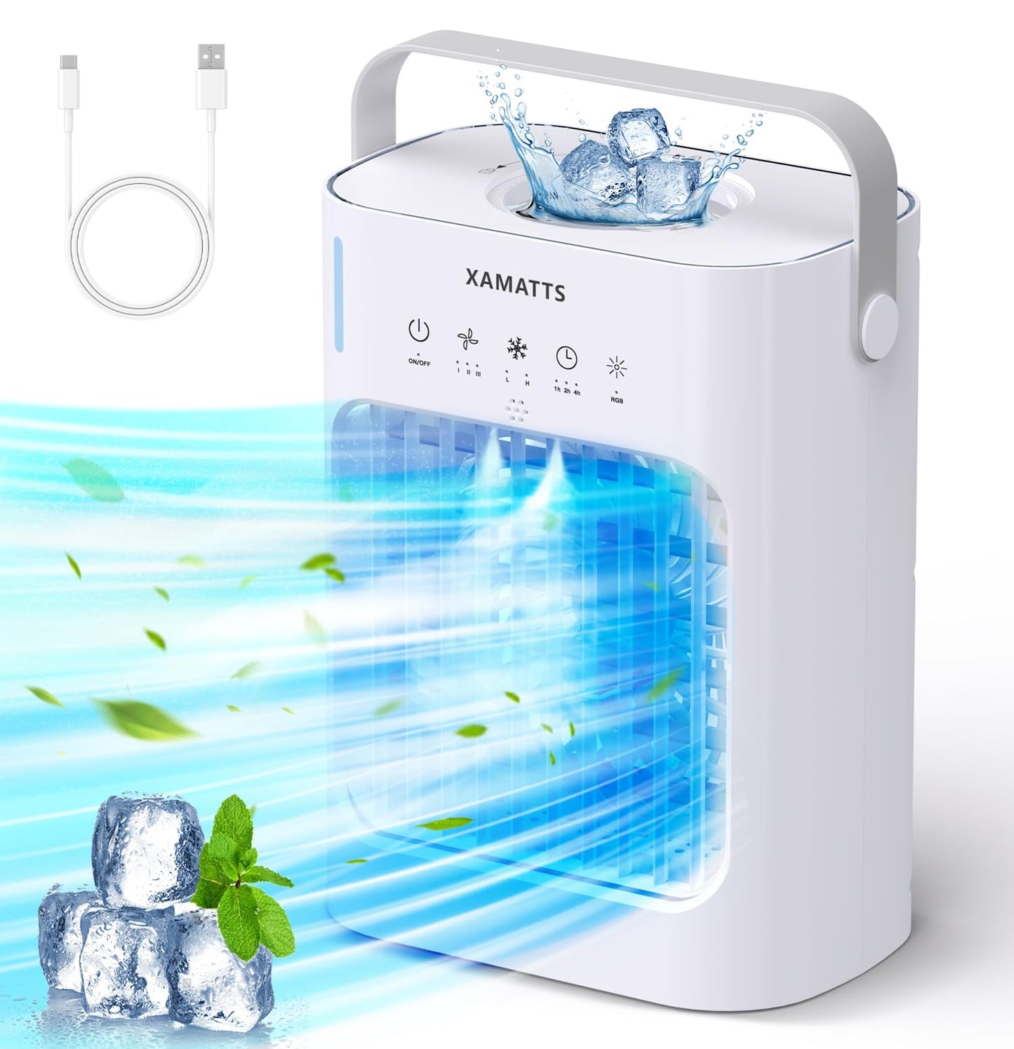 Portable Air Conditioners Cooling Fan, XAMATTS 3 Speeds Evaporative Mini Air Conditioner Portable, 700ml Portable AC Air Cooler,
