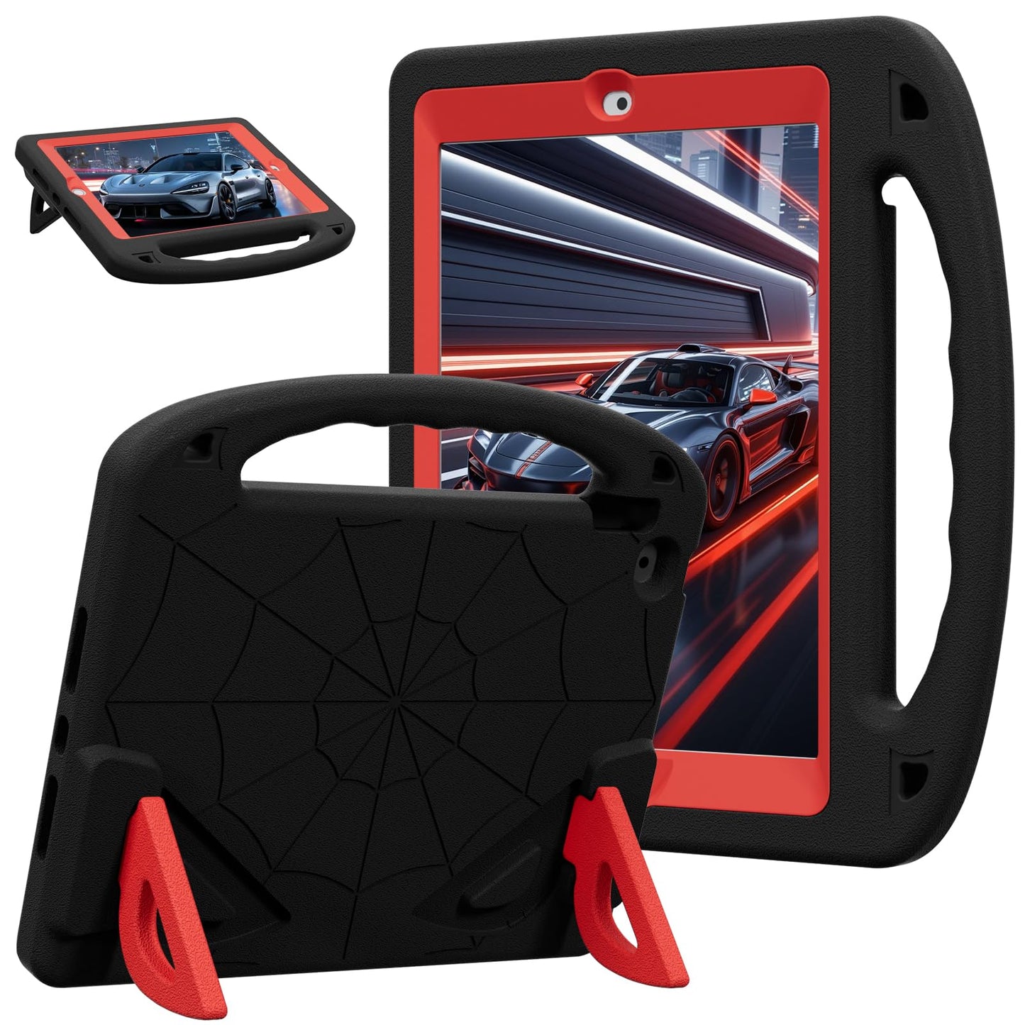LKOOZO Kids Case for iPad 9th/8th/7th Generation (iPad 10.2 inch 2021/2020/2019), Shockproof Case with Screen Protector (Black+R