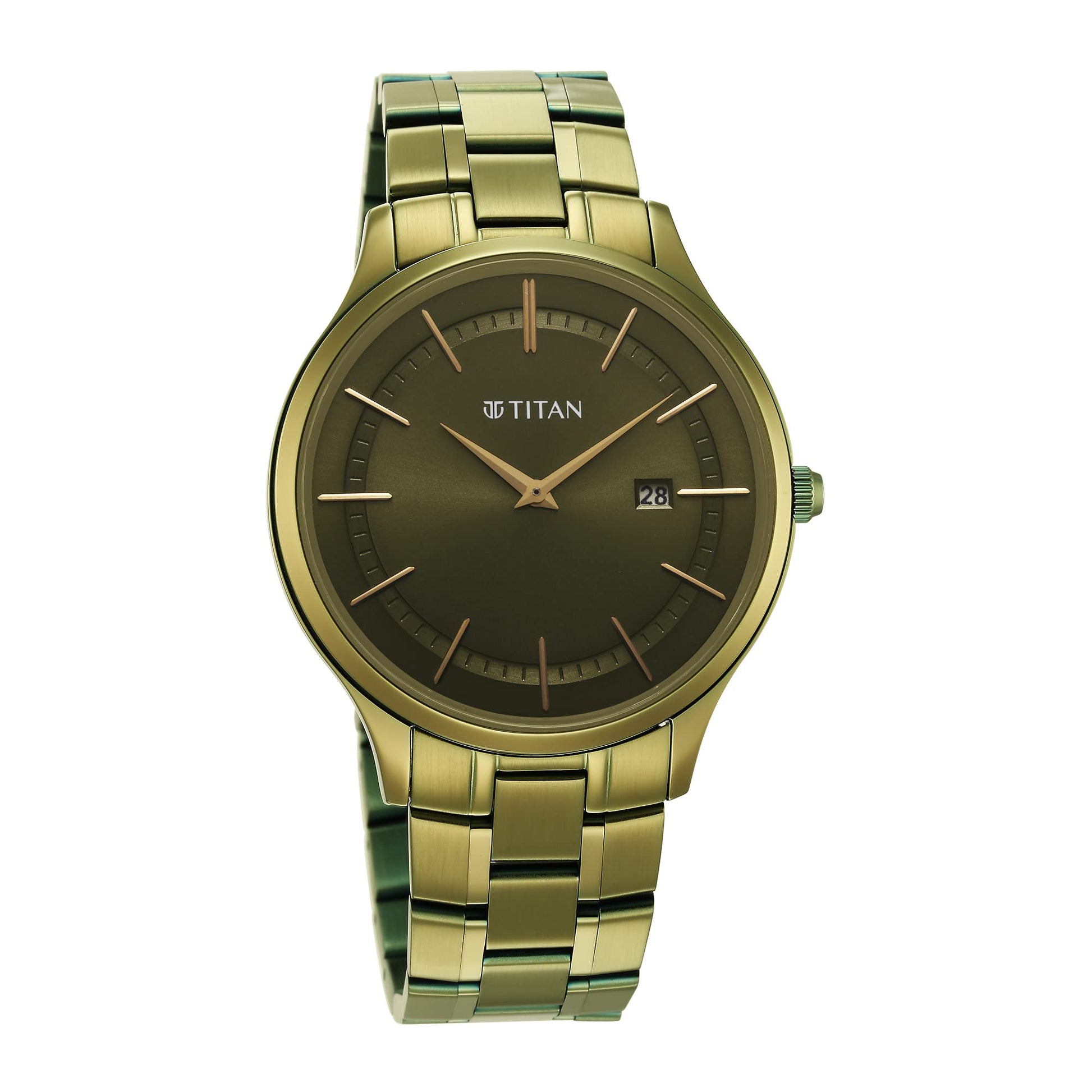 Titan Analog Green Dial MenS Watch-90142Qm03 Stainless Steel, Green Strap
