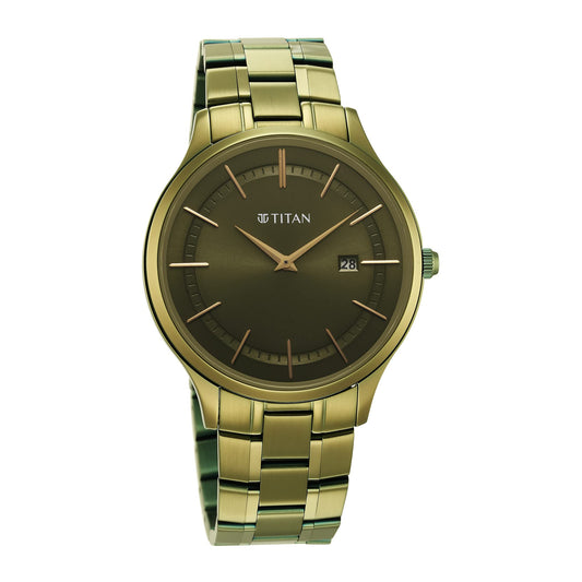 Titan Analog Green Dial MenS Watch-90142Qm03 Stainless Steel, Green Strap