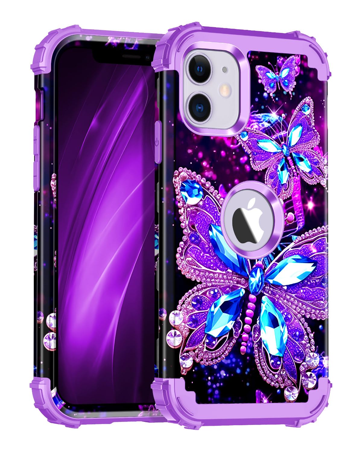 Hekodonk for iPhone 11 Case,Glow in The Dark Three Layer Heavy Duty Shockproof Protection Hard Plastic+Soft Silicone Full Body D