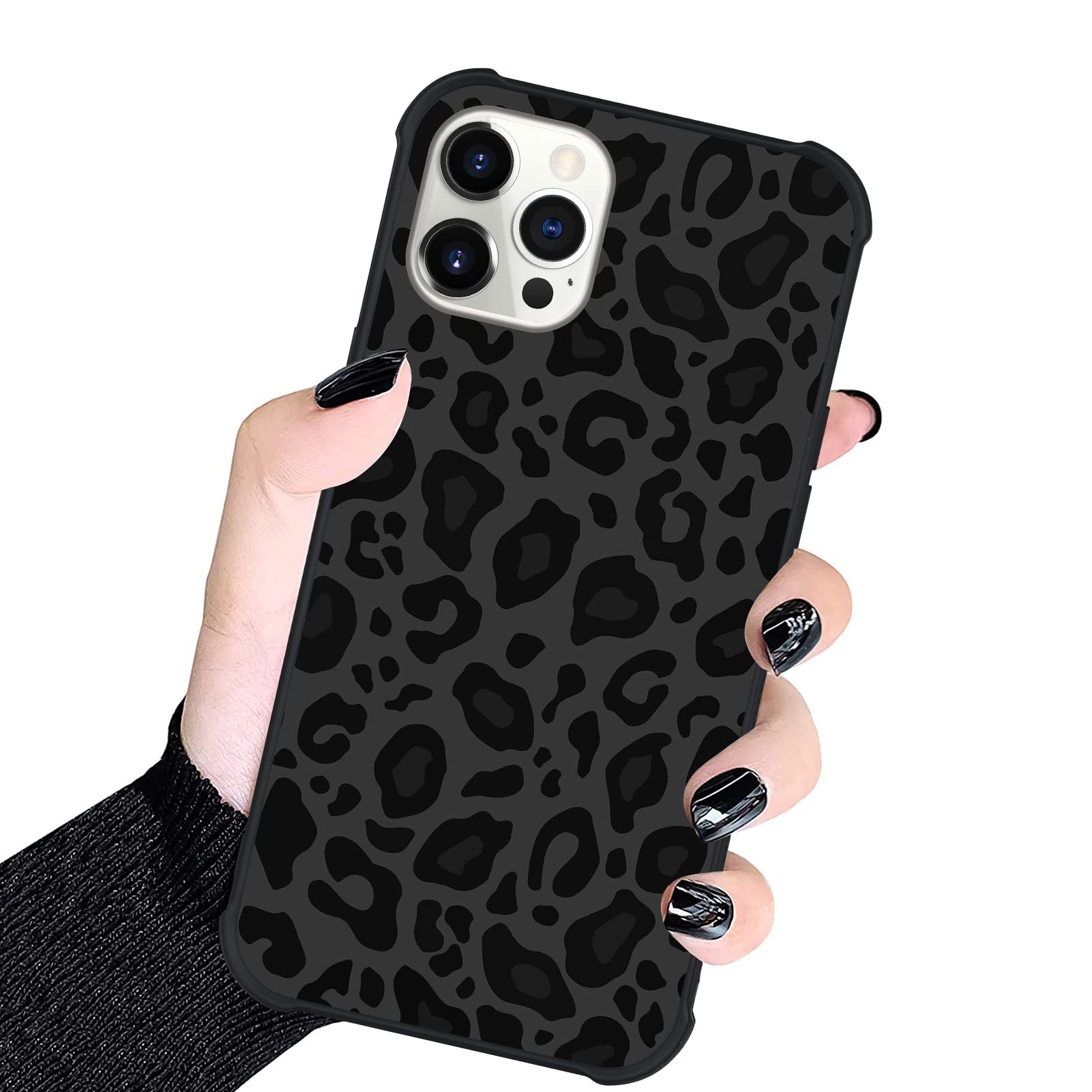 KANGHAR Case Compatible with iPhone 12 Pro Max,Black Leopard Design,Tire Texture Non-Slip +Shockproof Rugged TPU Protective Case
