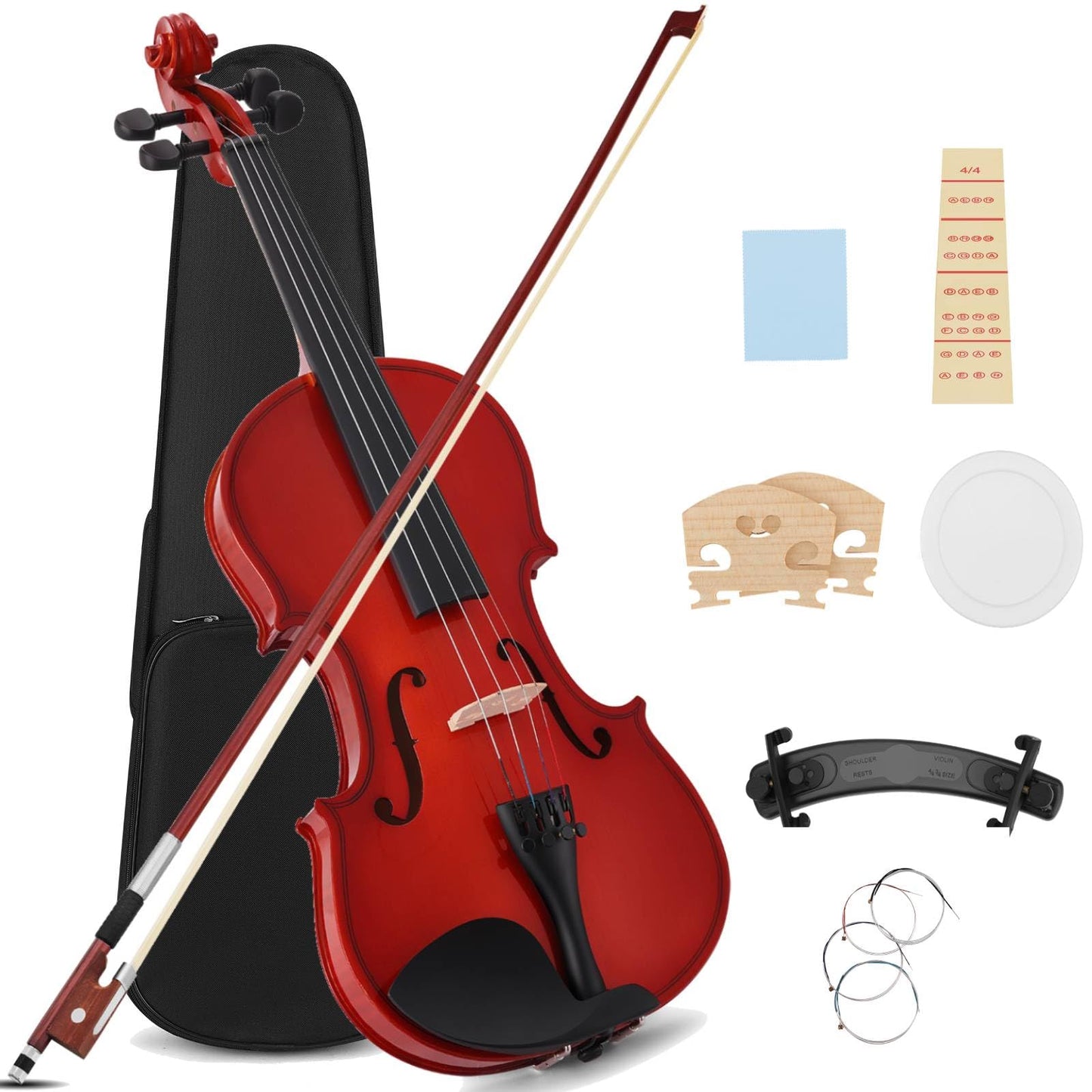 MUSTAR Violin, 4/4 Violin for Beginners, Classic Violin 4/4 Full Set with Bow, Rosins, Hard Case, Mute, Fingerboard Stickers, Sh