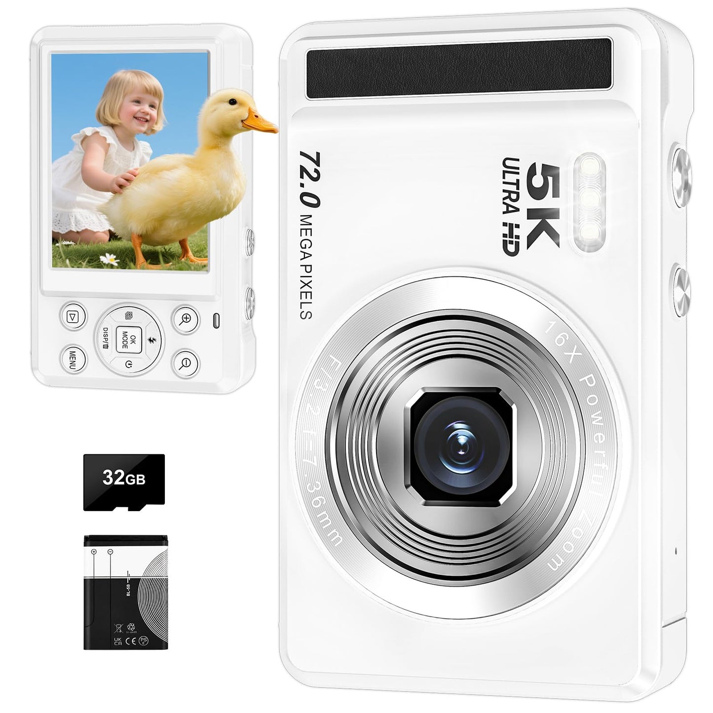 Digital Camera - 5K 72MP Vlogging Camera with 16X Zoom for Kids Autofocus Point and Shoot Photography Cameras - UHD 2.8 Screen