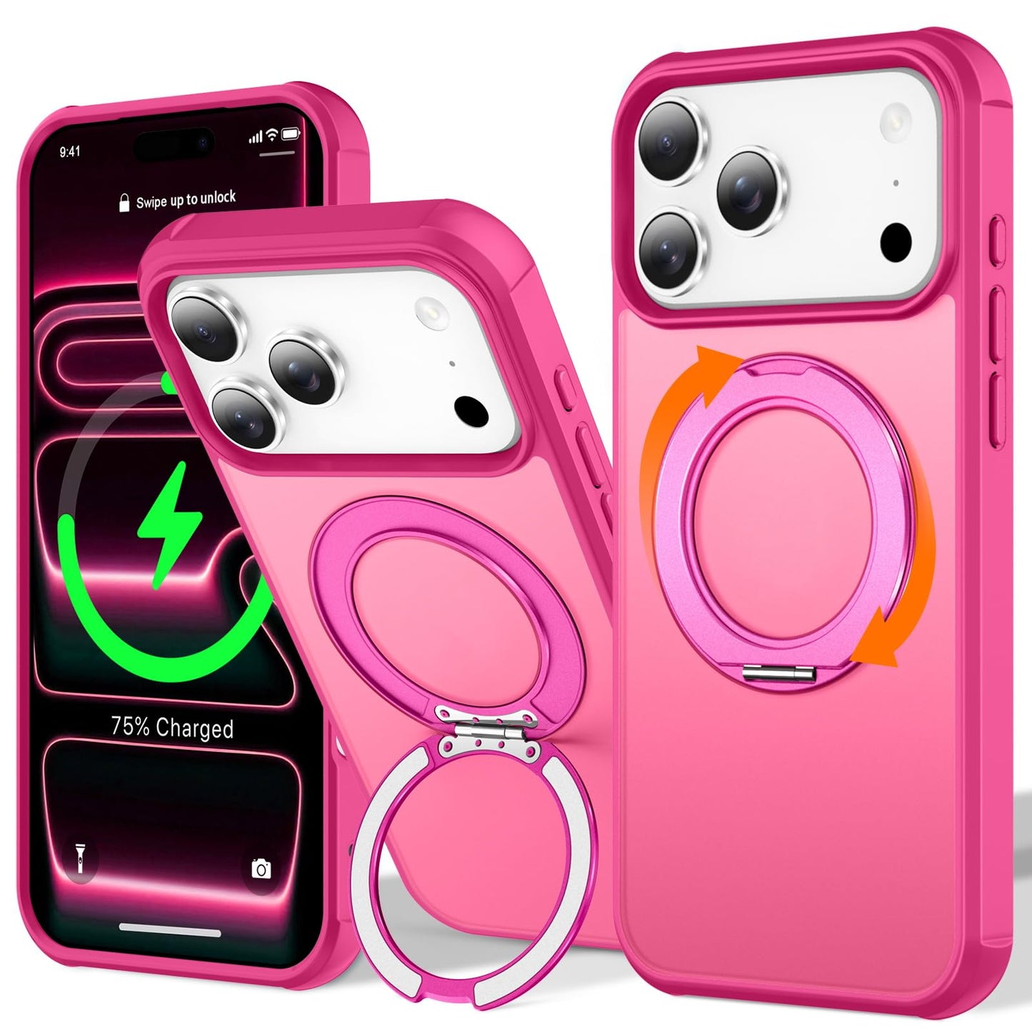 UMIONE 360 Rotatable Magnetic Ring Design for iPhone 17 Pro Max, Built-in Invisible Loop Stand, Compatible with Magsafe, Translu