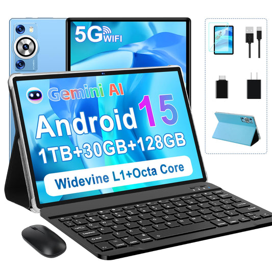 DEERTiME Android 15 Tablet 30GB RAM 128GB ROM 1TB TF, 2025 Electronics Tablets 10.1 Inch 8000mAh with Keyboard Mouse, 2.0GHz, 5G