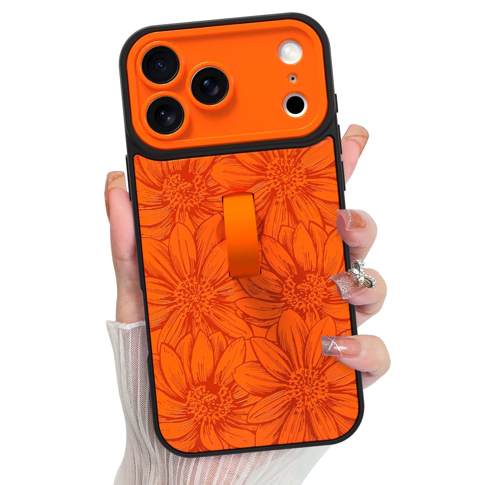 KANGHAR Compatible with iPhone 17 Pro Max Case, Silicone Sunflower Floral Cute Pattern, Wristband Kickstand Camera Protection So