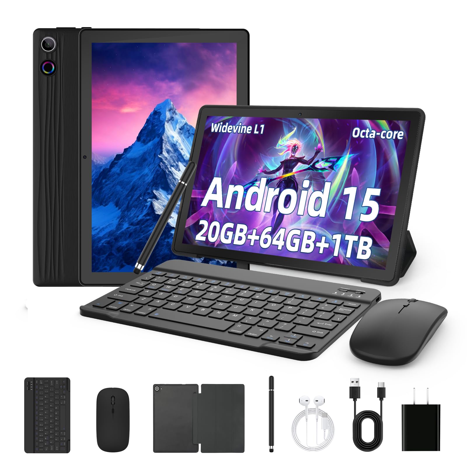 Gleeso Tablet, Latest Android 15 Tablet 10 Inch, 8-Core, 20GB+64GB+1TB TF, Dual Camera, Widevine L1, Face ID, 5000mAh Battery, W