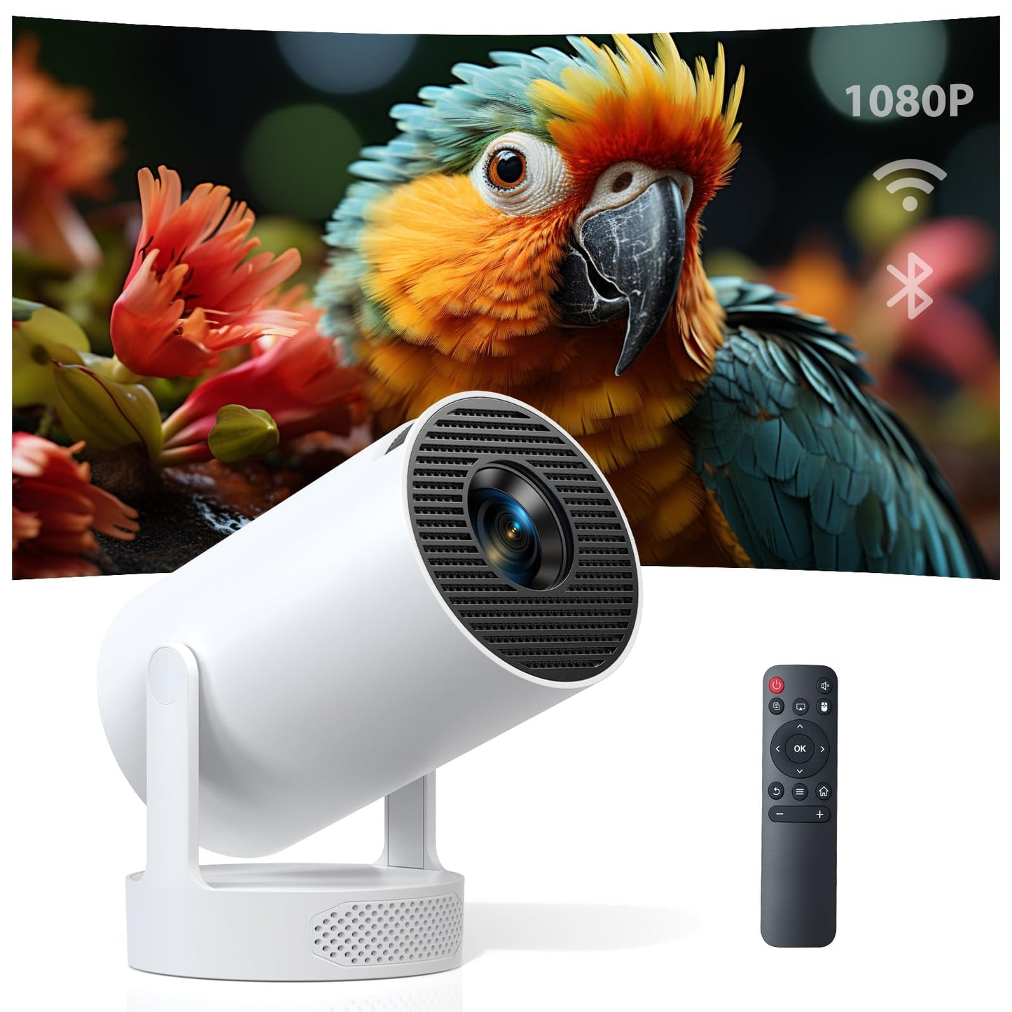 Smart Mini Projector with Android 11 & 5000+ Apps, 4K Supported Full HD 1080P, 20000 Lumens, Wi-Fi 6 & Bluetooth 5.0, 180 Rotata
