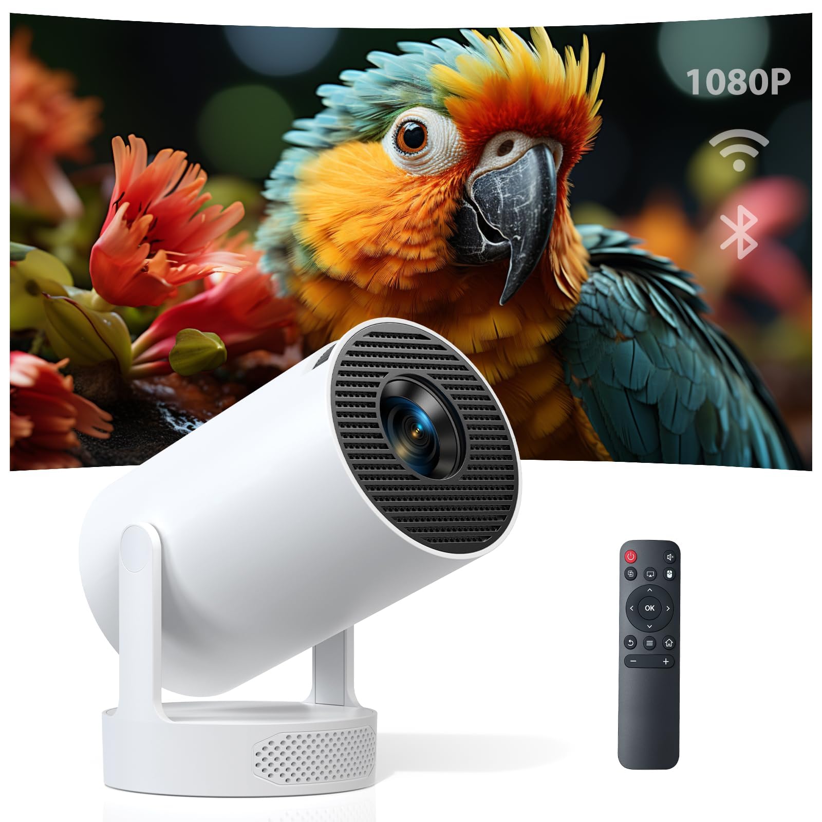 Smart Mini Projector with Android 11 & 5000+ Apps, 4K Supported Full HD 1080P, 20000 Lumens, Wi-Fi 6 & Bluetooth 5.0, 180 Rotata