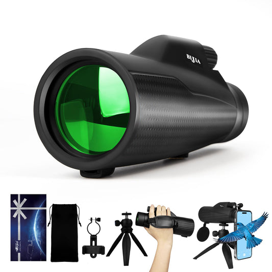 BIJIA 10x50 Monocular Telescope - True 10x Steady Handheld Scope with Phone Adapter & Tripod for Clear Long-Distance Bird Watchi