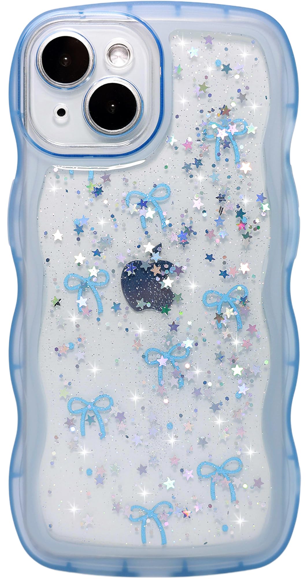 Qokey for iPhone 15 Plus Case 6.7 inch, Glitter Star & Curved Edge Handle Grip Design, Military-Grade Shockproof Clear TPU Cover