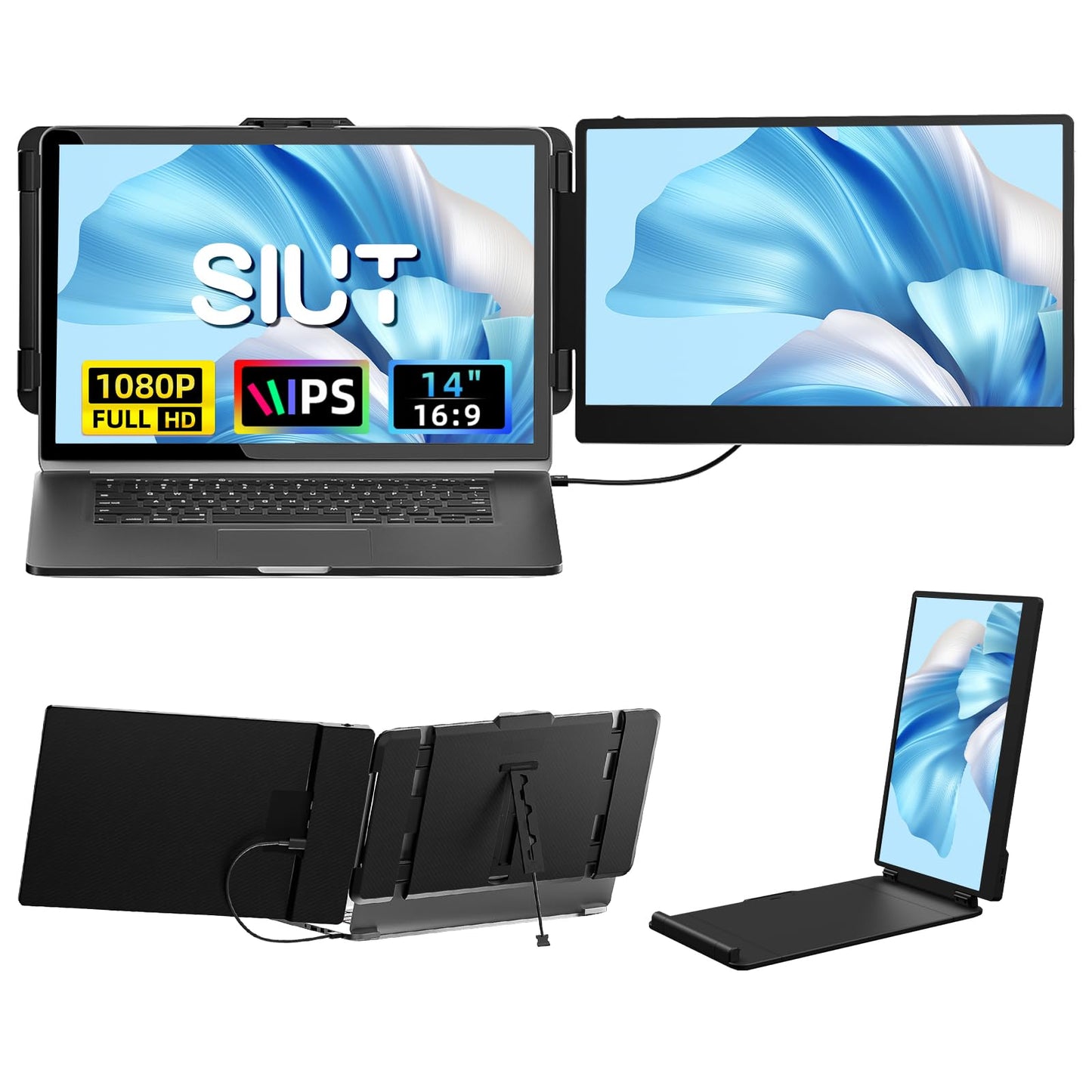 SIUT 14 Laptop Screen Extender - 1080P IPS FHD Dual Monitor for 13-17 Laptops Travel Work Portable Extended Monitor Compatible w