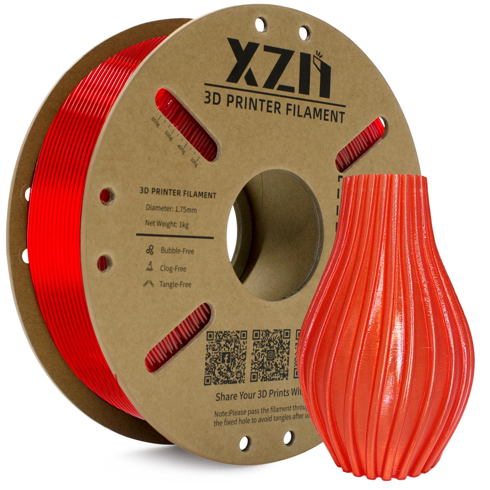 XZN TPU 95A Filament 1.75mm, Soft 95A Flexible 3D Printer Filament, 1KG Spool (2.2 lbs), Dimensional Accuracy +/- 0.02 mm, Vacuu