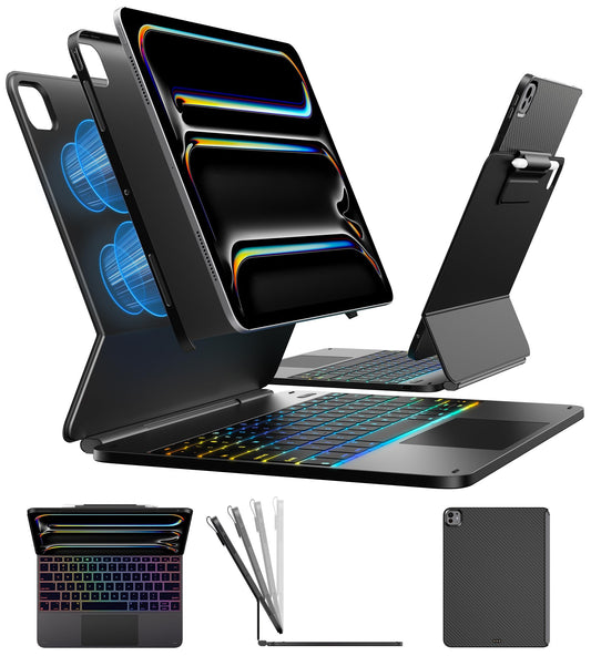 typecase Edge+ Keyboard Case for iPad Pro 13-inch (M5/M4, 2025/2024), Black Keyboard with 11-Color Backlight, Multi-Mode, Remova