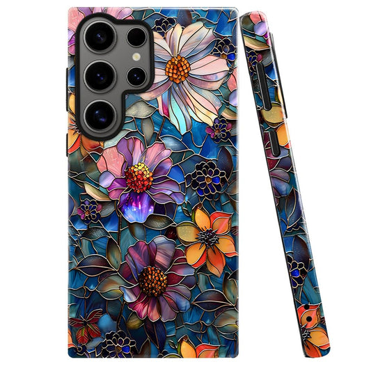 TnXee Case for Samsung Galaxy S24 Ultra,Colorful Floral Flower Art Phone Case Drop Resistant Glossy 2 in 1 Solid Dual-Layer Cove