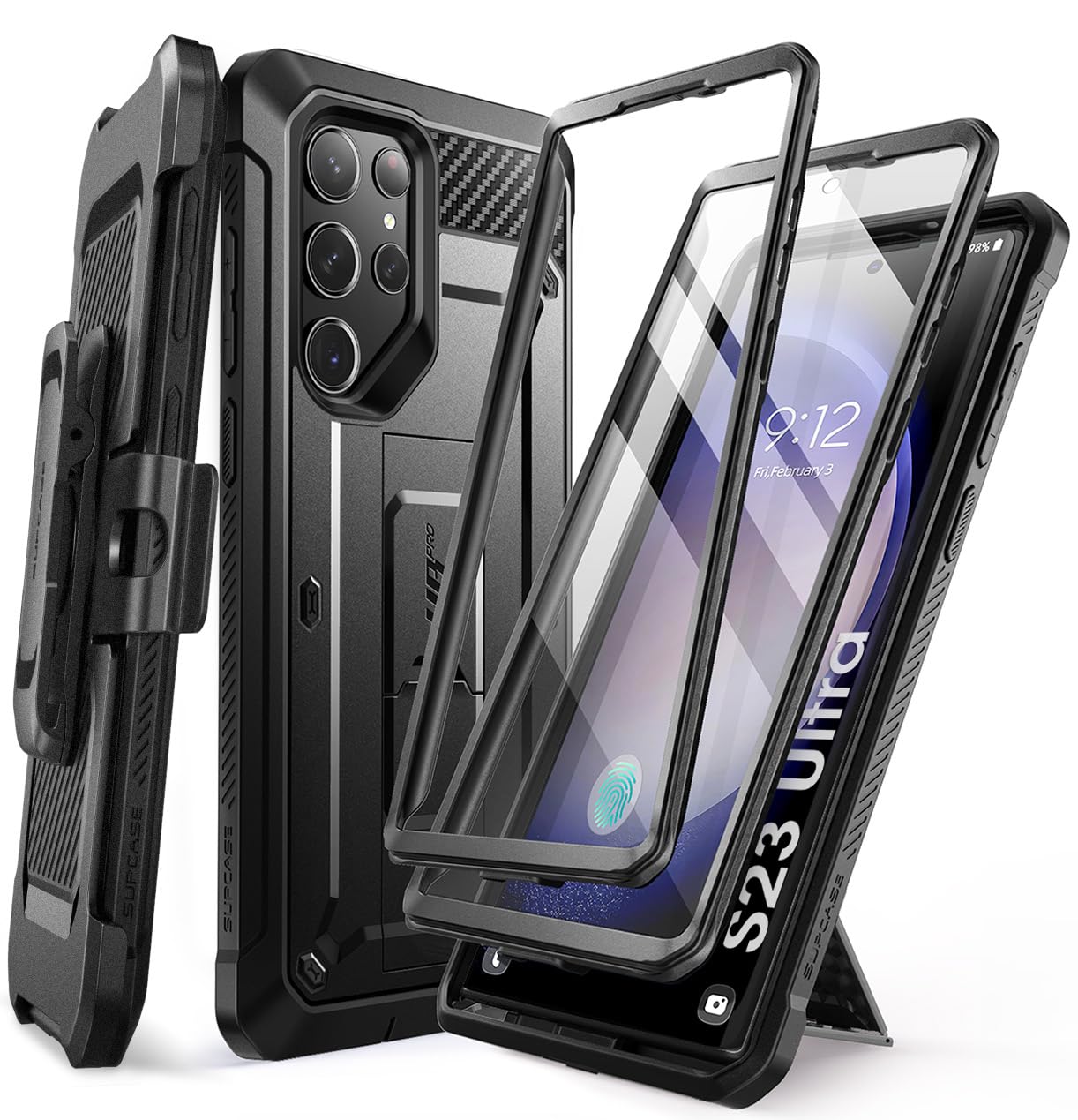 SUPCASE for Samsung Galaxy S23 Ultra Case with Stand, [Unicorn Beetle Pro] [2 Front Frames] [Built-in Screen Protector & Belt-Cl