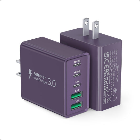 [2Pack] 60W USB C Plug,5-Port Fast Charger Block PD+QC Cube Wall Charging Box Brick for iPhone 17/16/15/14/13 for Samsung Galaxy