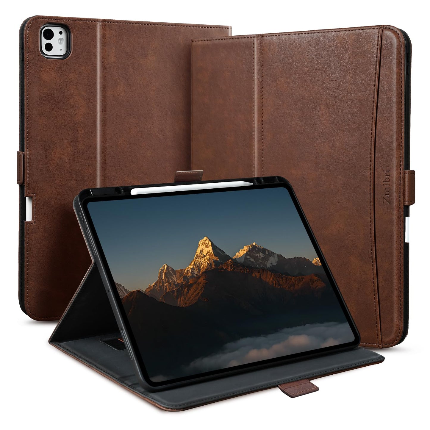 Zinibri Handcrafted Case for iPad Pro 13 Inch M5 2025/M4 2024 with Pencil Holder & Hand Strap & Pocket,Auto Sleep/Wake,Magnetic