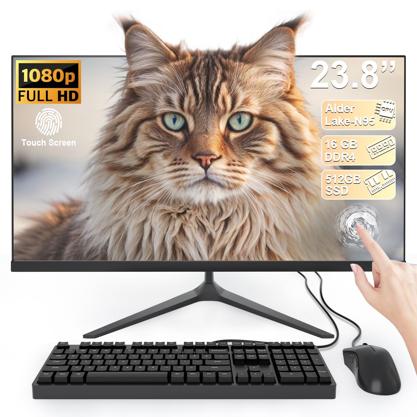 SAINTDISE All-in-One PC with a 23.8 FHD Multi-Touch Display, Alder Lake-N95 Processor(Up to 3.4GHz), 16GB RAM, and 512GB SSD, Fe