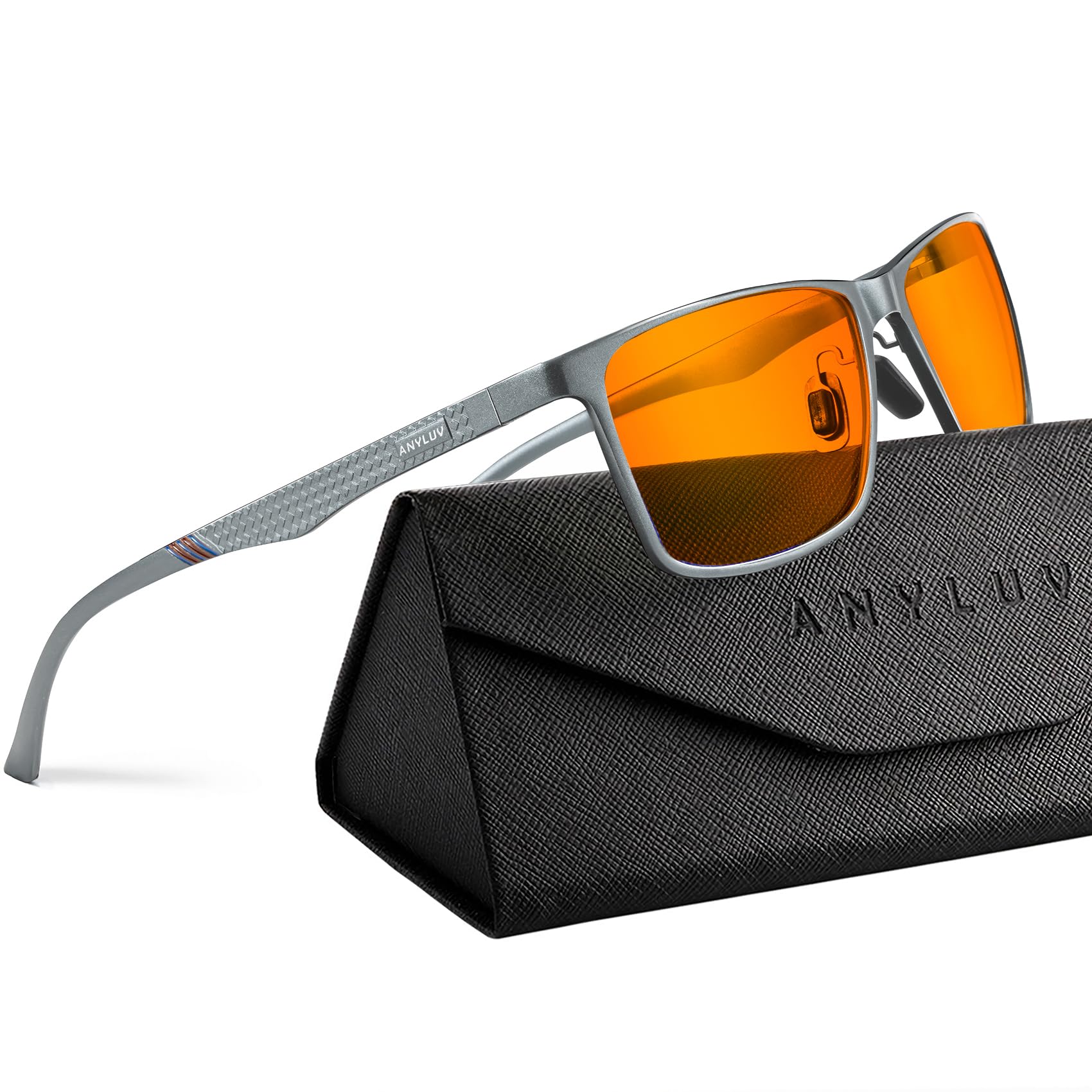 ANYLUV Blue Light Glasses Men/Women, Al-Mg Gaming Blue Light Blocking Glasses, Relieve Eyestrain Eye Protection-Grey