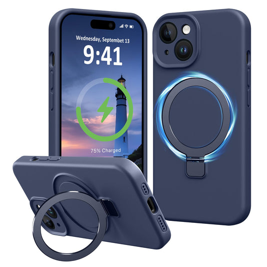 Vanxiliiy Compatible with iPhone 15 Plus Case Stand, Full Camera Protection Slim Liquid Silicone Phone Cases Fit for iPhone 15 P