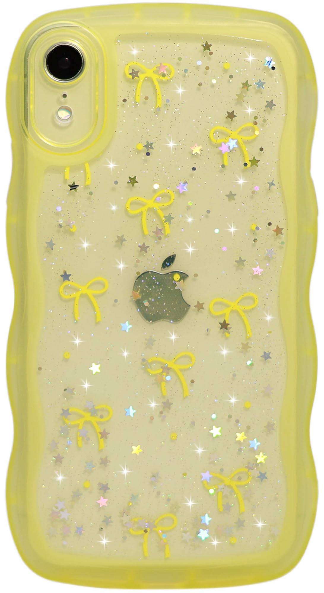 Qokey for iPhone XR Case, Glitter Star & Curved Edge Handle Grip Design, Military-Grade Shockproof Clear TPU Cover, Sparkle Prot