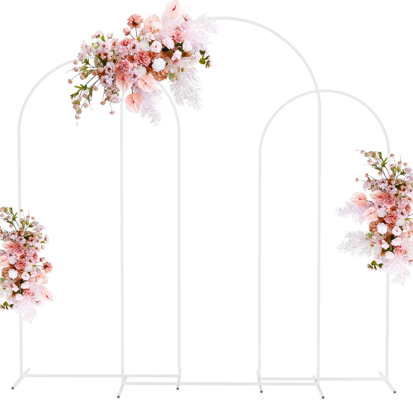 Putros Metal Arch Stand White Wedding Chiara Backdrop Stand Set of 3 (7.2FT,6.6FT,6FT) Square Arched Frame for Birthday Party De