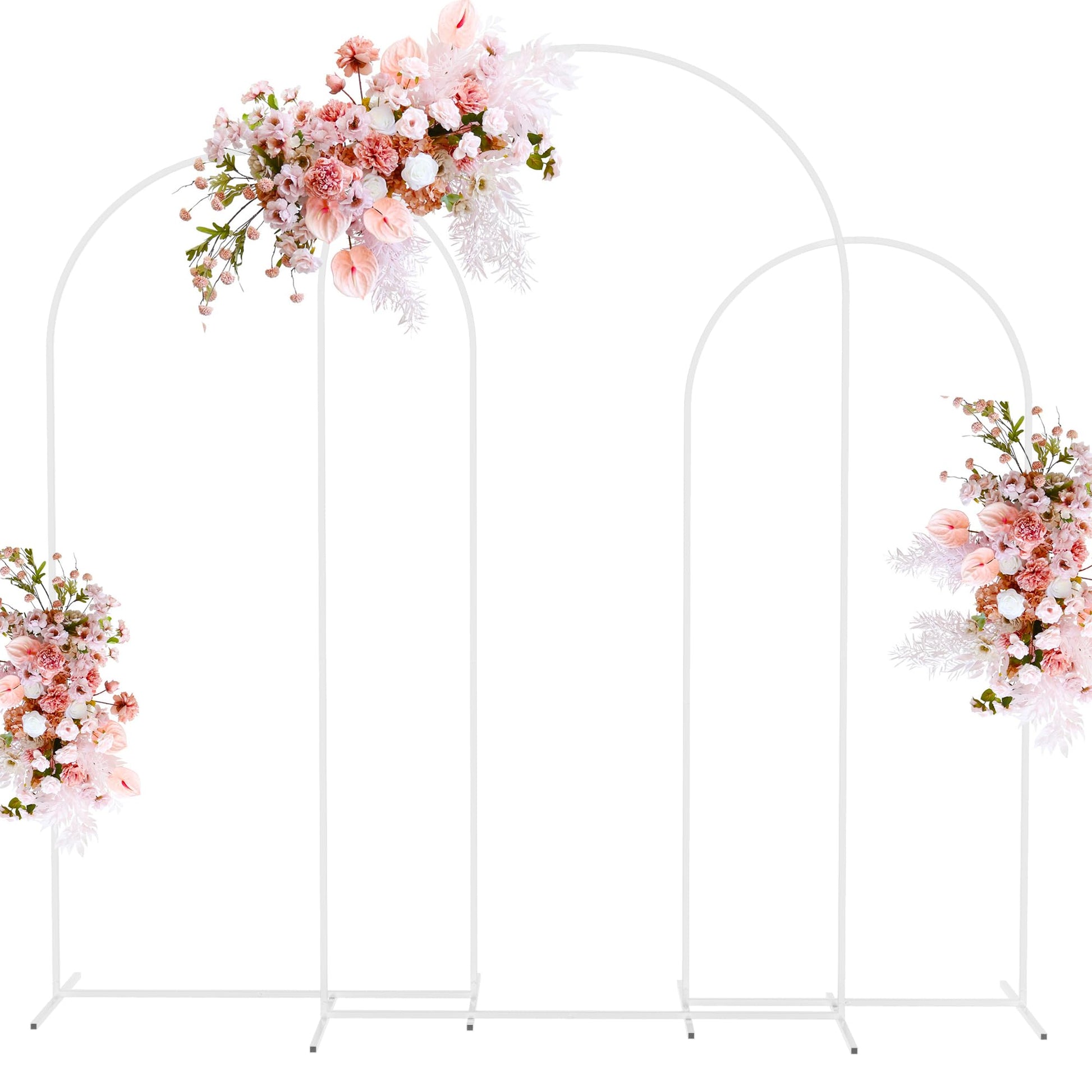 Putros Metal Arch Stand White Wedding Chiara Backdrop Stand Set of 3 (7.2FT,6.6FT,6FT) Square Arched Frame for Birthday Party De