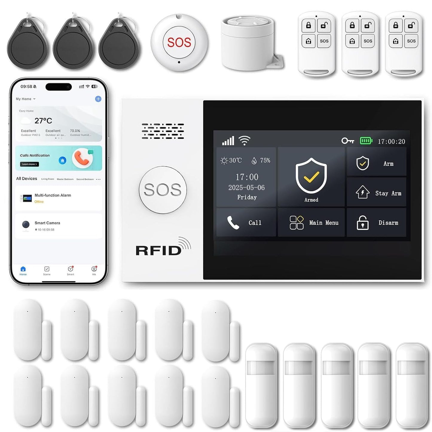 WiFi Wireless Alarm System for Home Security - 24/7 Protection Smart Home Devices 4.3 Touch Screen, GSM/4G+WiFi, App Instant Ale