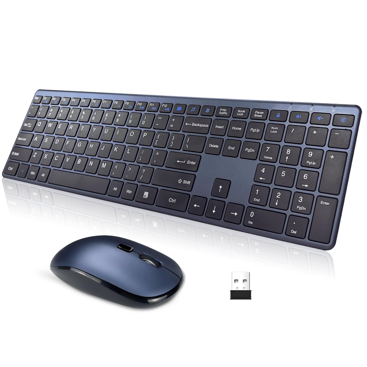 Wireless Keyboard and Mouse Combo,2.4G USB Ultra Slim Quiet Full Size Matte PC Computer Keyboard & Mice,3 DPI,19 Multimedia Key,