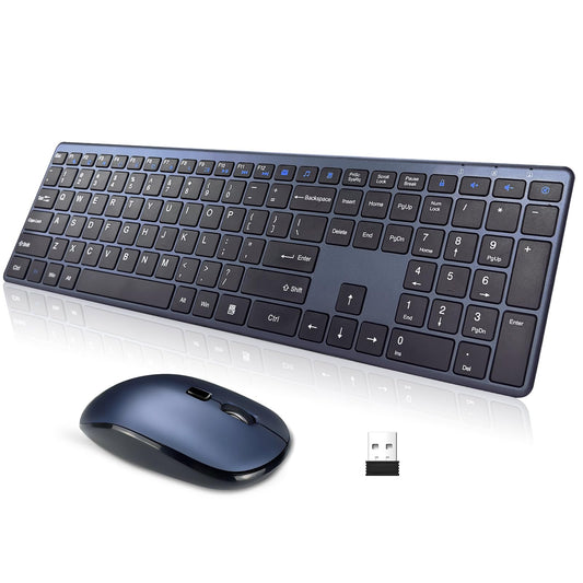 Wireless Keyboard and Mouse Combo,2.4G USB Ultra Slim Quiet Full Size Matte PC Computer Keyboard & Mice,3 DPI,19 Multimedia Key,