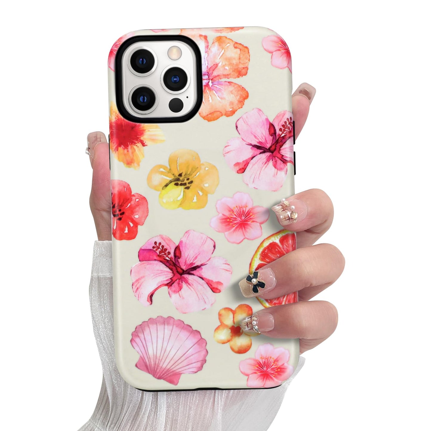 SOKAD Magnetic Hibiscus Seashell Phone Case for iPhone 12 Pro Max, Cute Summer Florals Pattern Compatible with Magsafe Matte Pro