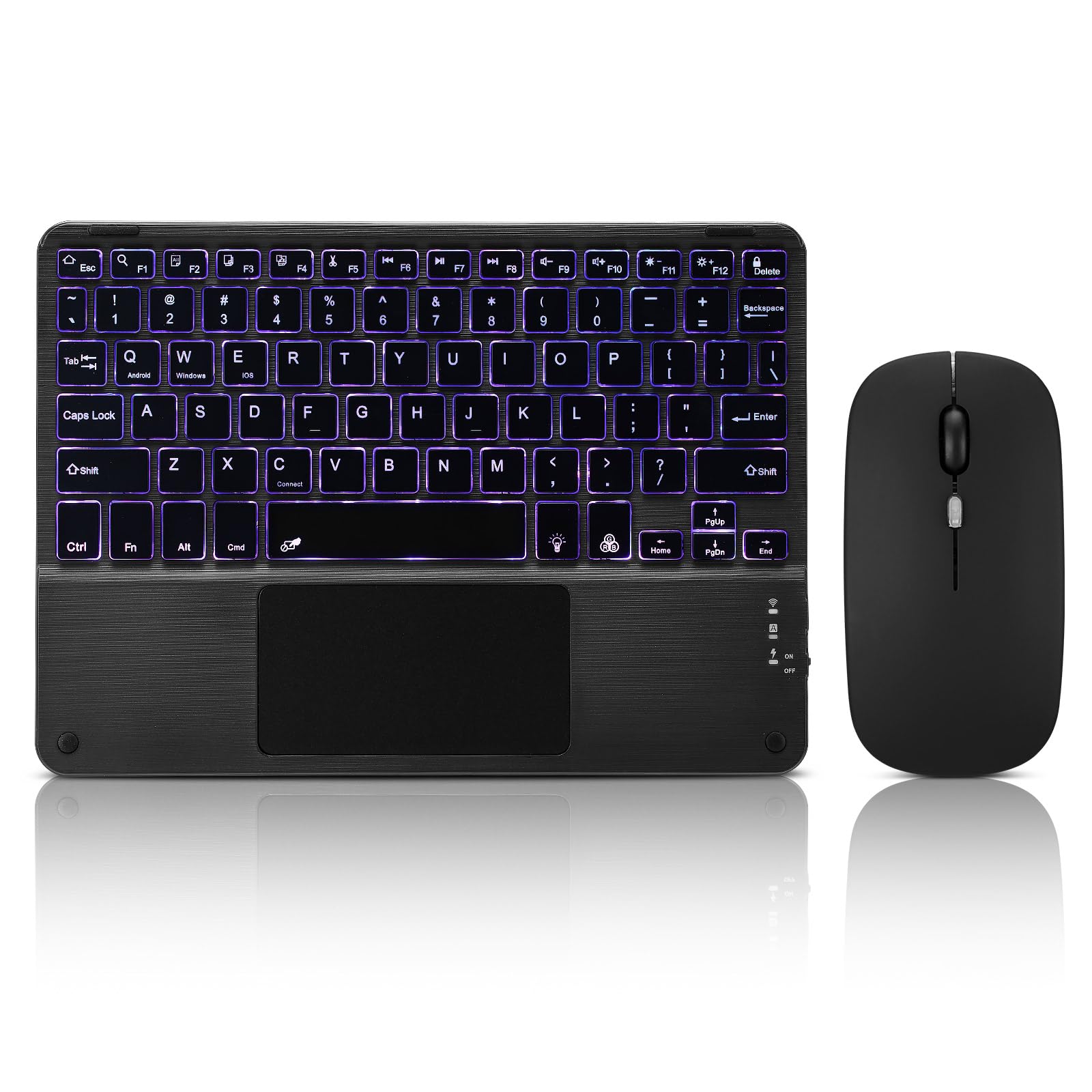 Ultra-Slim Bluetooth Keyboard with Built-in Touchpad and Mouse Portable Mini Wireless Keyboard Rechargeable 7-Color Backlit for