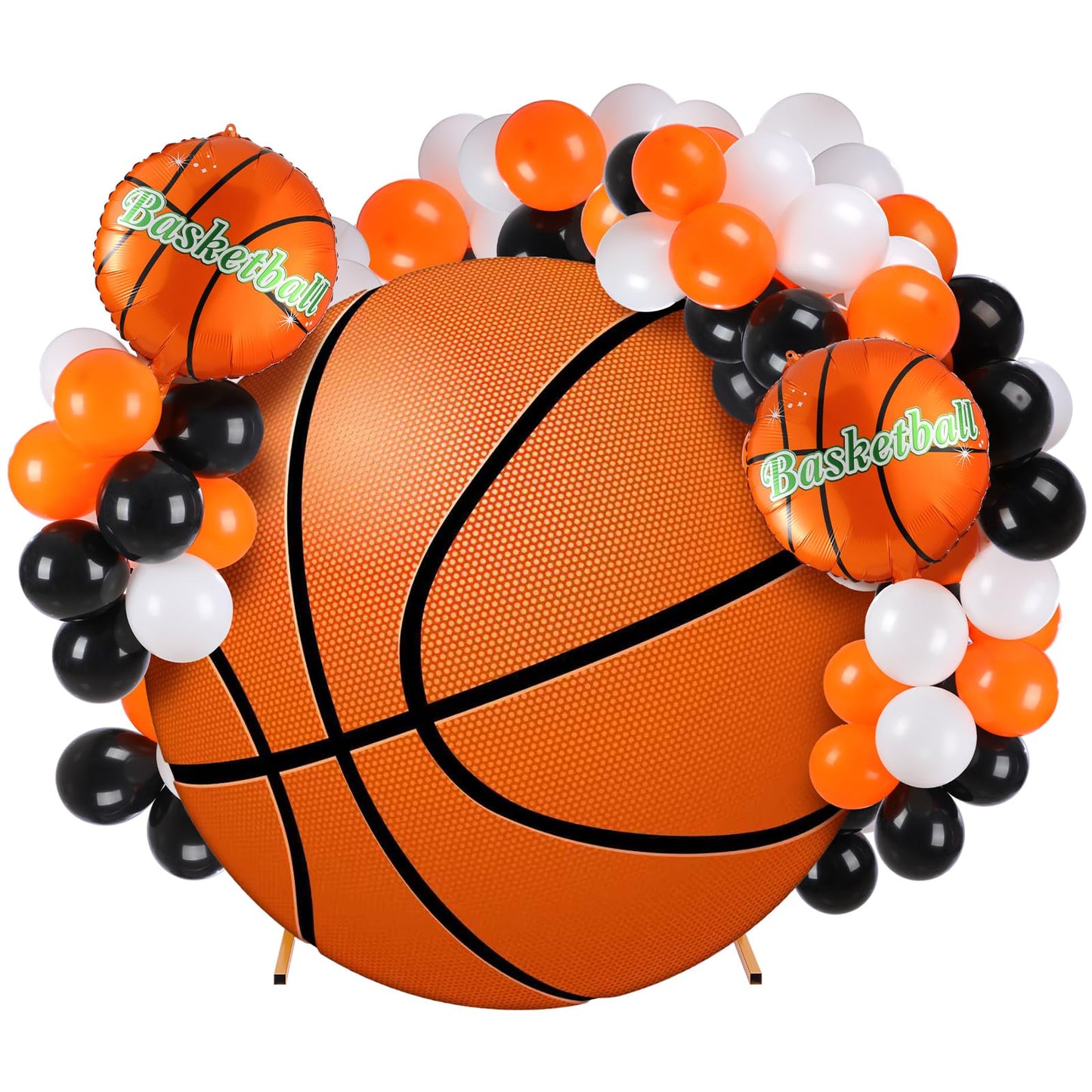 Tegeme 32 Pcs 6.5 ft Basketball Round Backdrop Cover with Aluminum Foil Balloons and Latex Balloons Sports Theme Arch Backdrop f