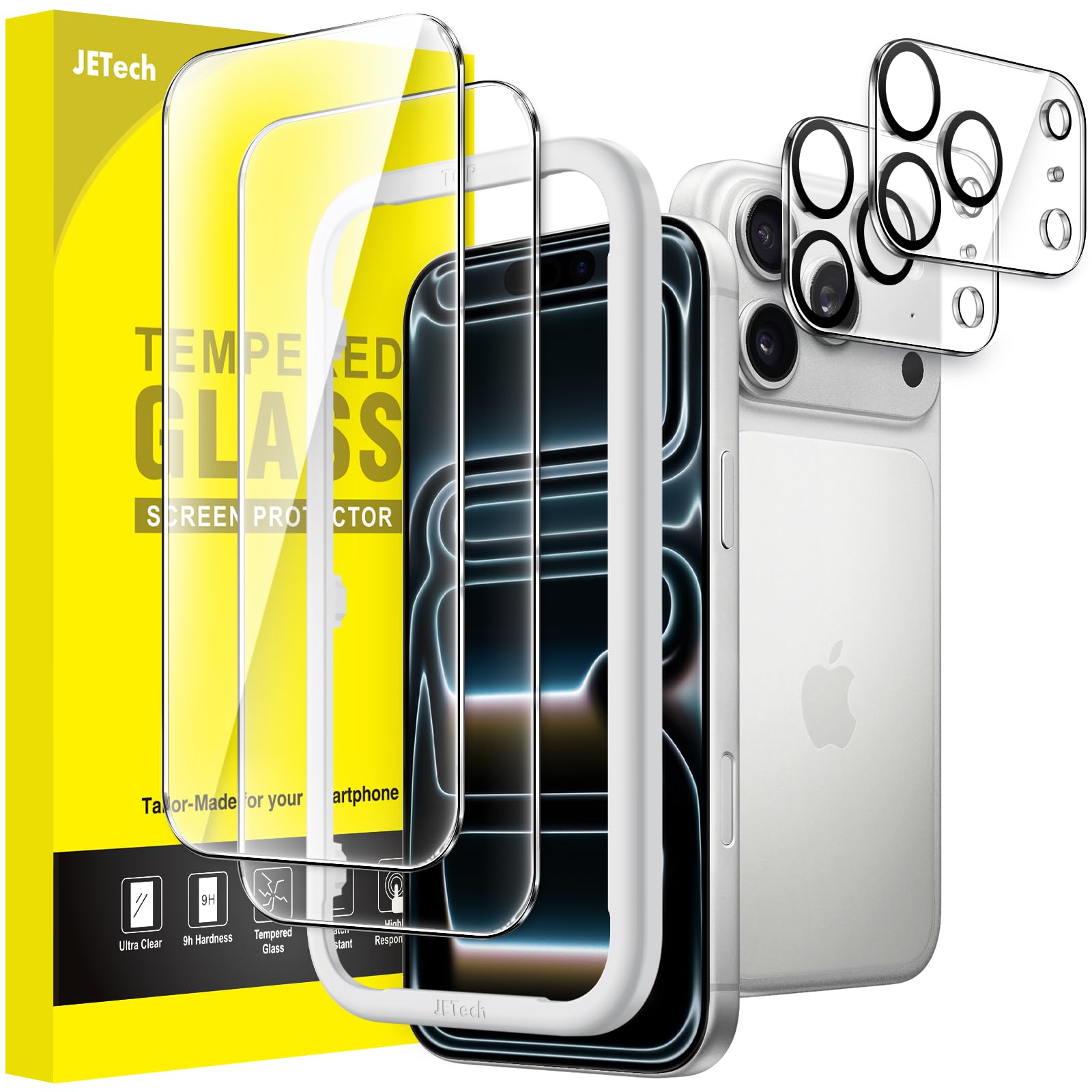 JETech Screen Protector for iPhone 17 Pro Max 6.9-Inch with Camera Lens Protector, Easy Installation Tool, 9H Hardness Tempered