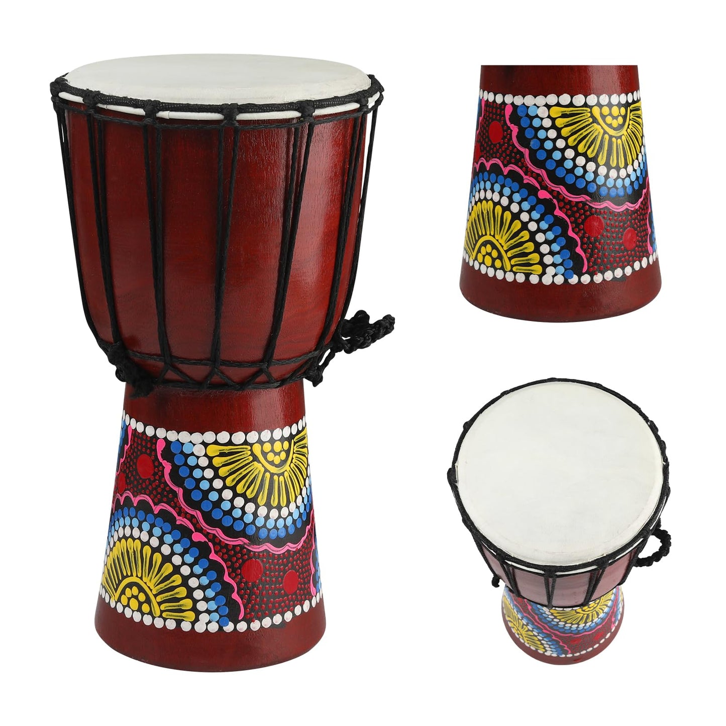 Wood Djembe Drum, 6.5   x 12  Carved Mahogany African Drums with Goatskin Drumhead, West African Styled Professional Djembe
