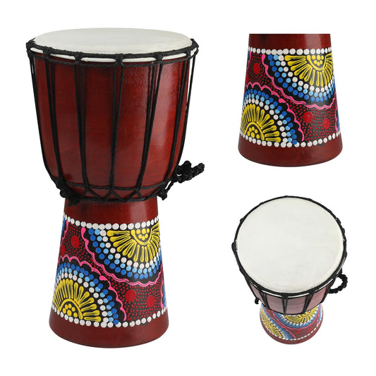 Wood Djembe Drum, 6.5   x 12  Carved Mahogany African Drums with Goatskin Drumhead, West African Styled Professional Djembe