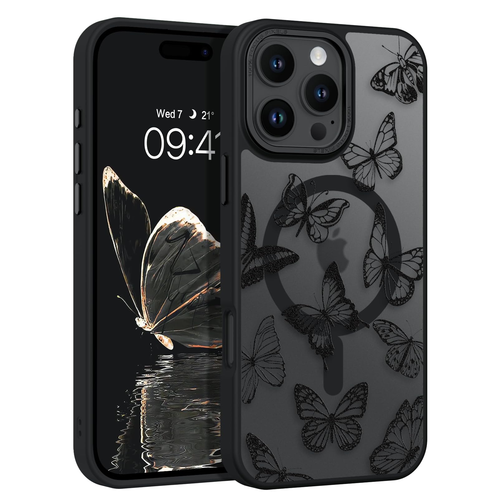 BENTOBEN for iPhone 16 Pro Max Case,Cute Butterfly Pattern iPhone 16 Pro Max Magnetic Case [Compatible with MagSafe] Translucent