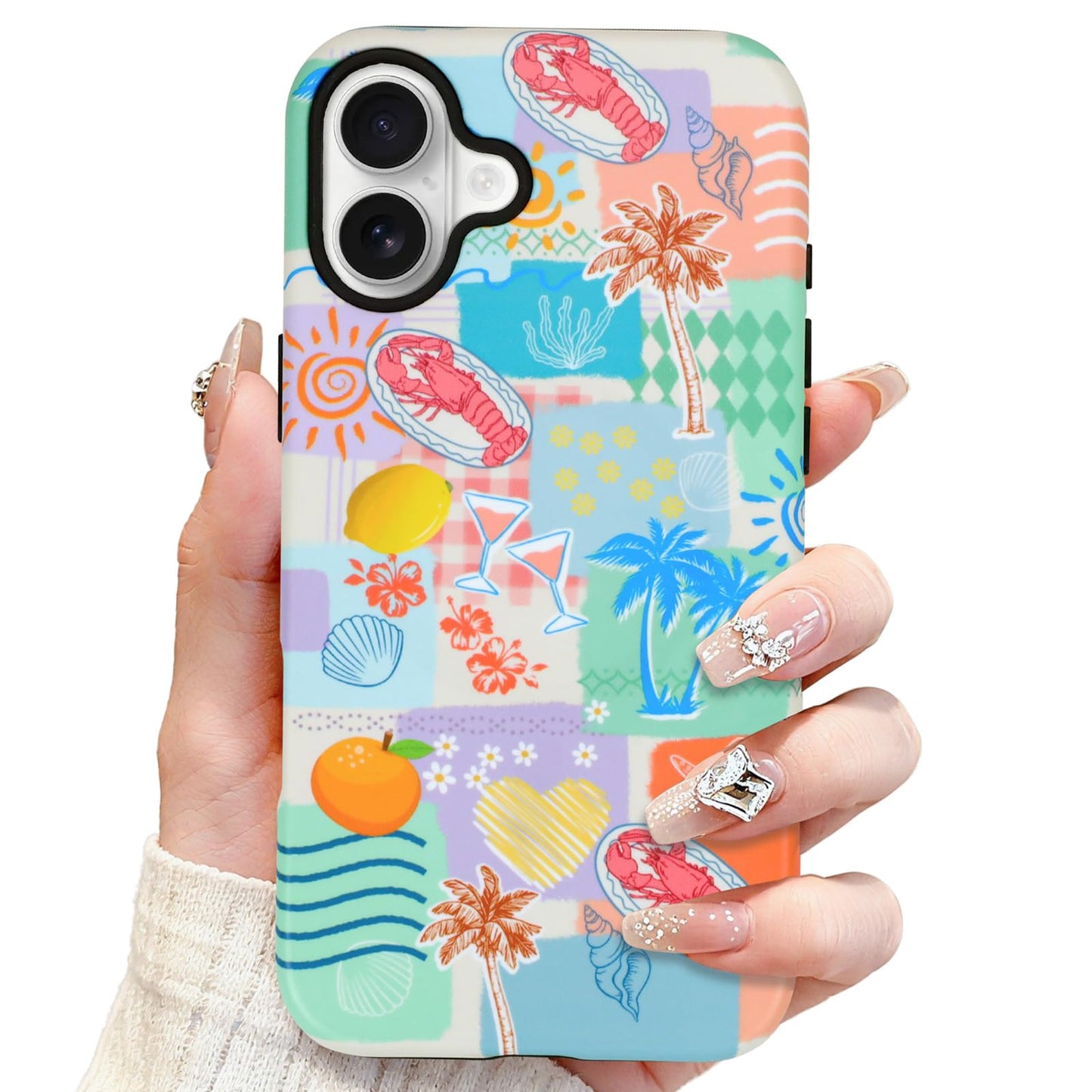 SOKAD Magnetic Beach Collage Phone Case for iPhone 16, Cute Sea Summer Collage Pattern Compatible with Magsafe Matte Protective
