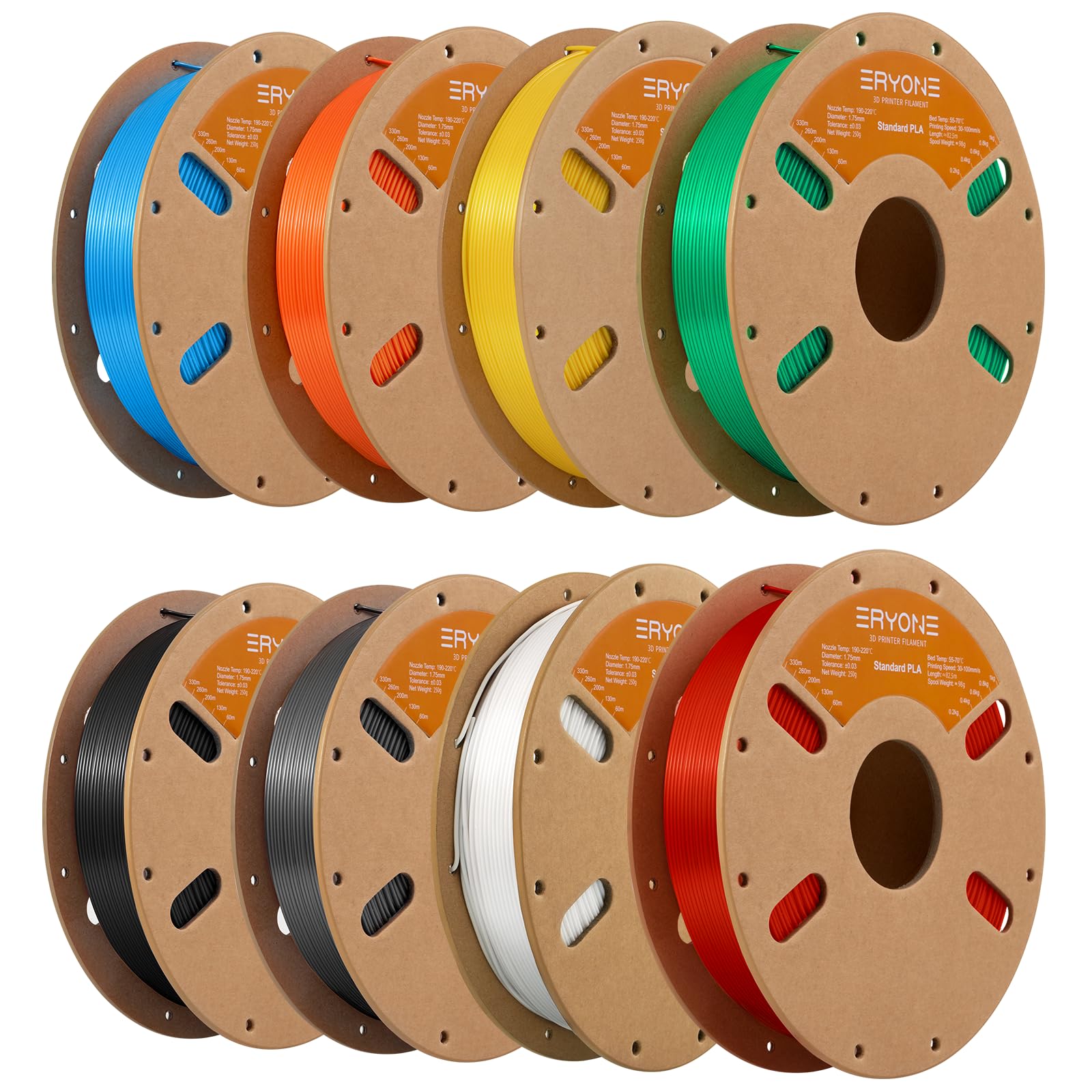 ERYONE PLA Filament 3D Printer Filament Bundle Multicolor 1.75mm +/- 0.03mm, PLA Filament 250g Spool,8 Rolls, Versatile Colors