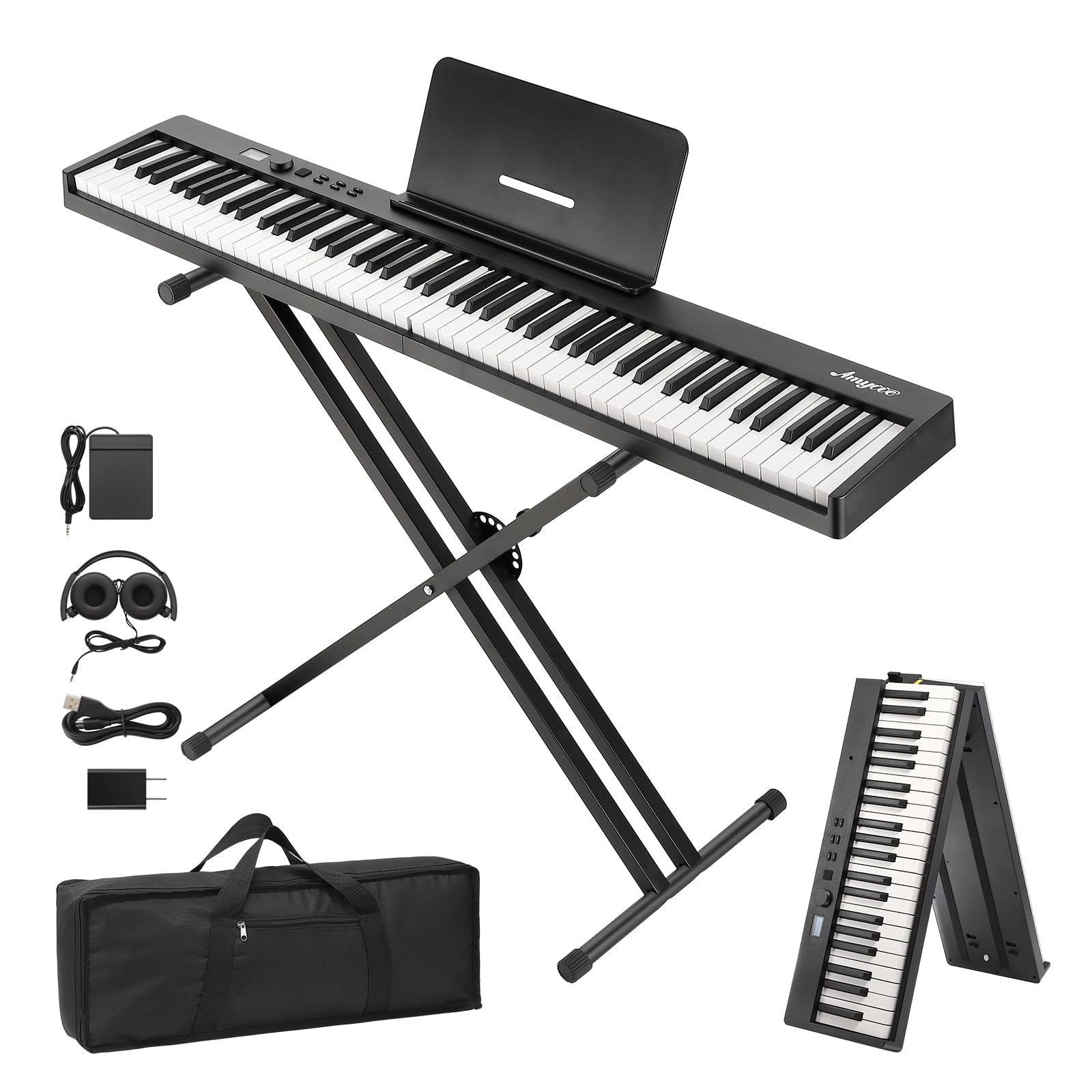 88-Key Folding Portable Keyboard,With Accessories, Lightweight and Compact, Ideal for Travel and Practice