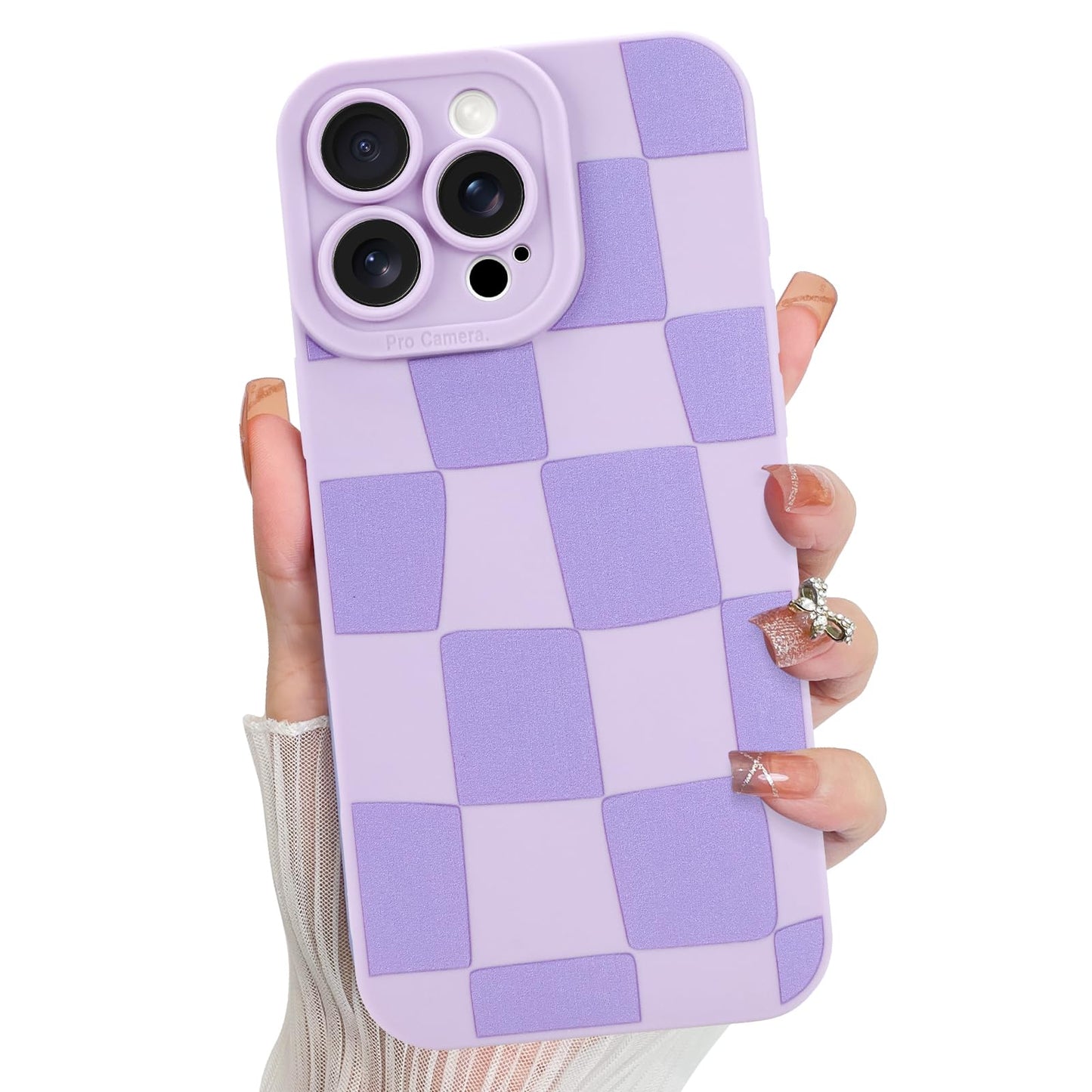 KANGHAR Compatible with iPhone 14 Pro Case, Silicone Checkered Cute Pattern, Camera Protection Soft Slim Phone Case for Phone Ca