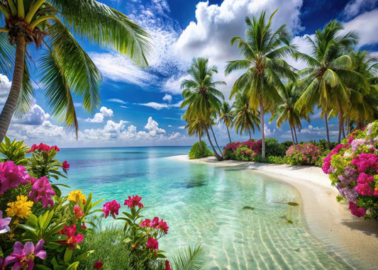 CYLYH 7X5FT Summer Tropical Sea Beach Backdrop Photography Hawaiian Tropical Beach Scenery Palm Trees Background for Wedding Bir